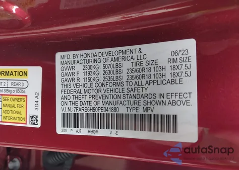 2023 Honda Cr-V Hybrid Sport z USA, uszkodzony, nr VIN 7FARS6H50PE041880